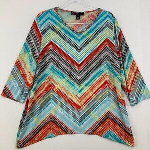 Peck & Peck size XL Colorful Chevron 3/4 Sleeve Stretch Knit Comfy Blouse